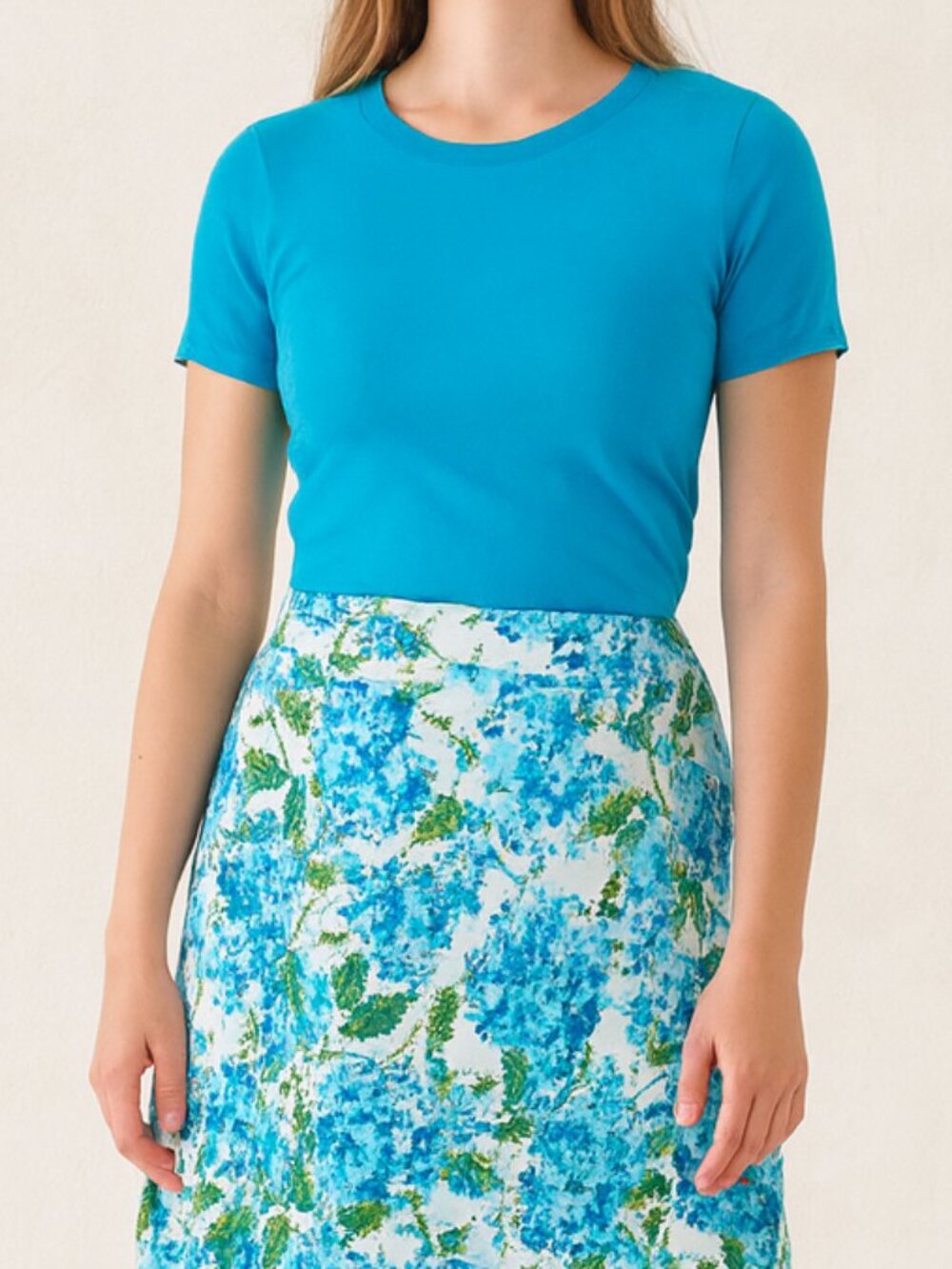 Lane‎ Bryant Size 24W Blue Green Pixel Floral Stretch Cotton Blend Skirt Plus